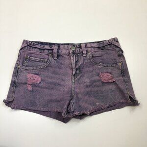 FREE PEOPLE 5 Pocket Purple Distressed Raw Edge Hem Cut Offs Denim Shorts